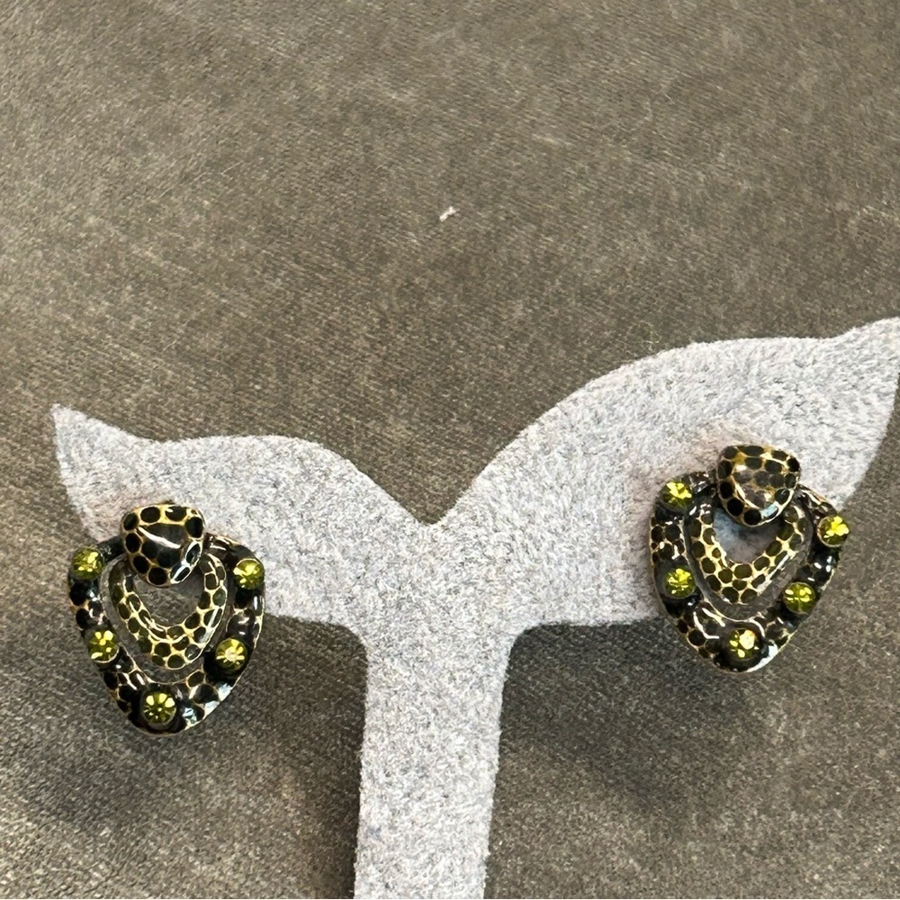 Green black gold tone small earrings